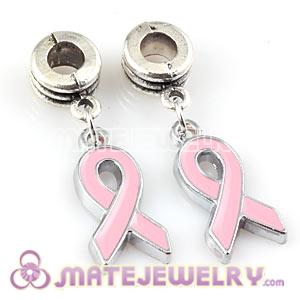 Platinum Plated Alloy Enamel European Pink Cancer Ribbon Charms Wholesale 