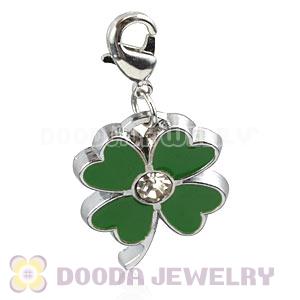 Platinum Plated Alloy European Four-Leaf Clover Jewelry Charms With Stone 