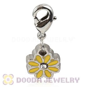 Platinum Plated Alloy European Jewelry Daisy Charms With Stone 