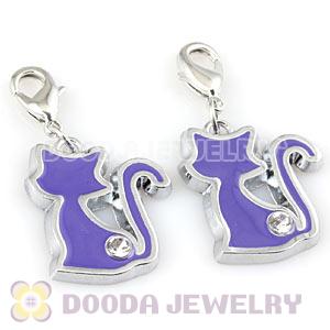 Platinum Plated Alloy European Jewelry Cat Charms With Stone 