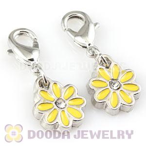 Platinum Plated Alloy European Jewelry Daisy Charms With Stone 