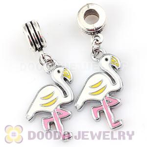Platinum Plated Alloy Enamel European Flamingo Charms Wholesale 
