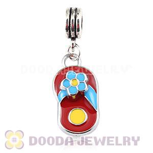 Platinum Plated Alloy Enamel European Slipper Charms With Stone 
