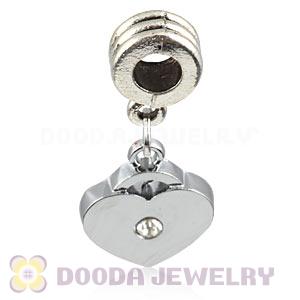 Platinum Plated Alloy European Heart Charms With Stone 