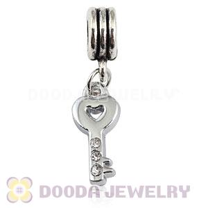 Platinum Plated Alloy European Key Charms With Stone 