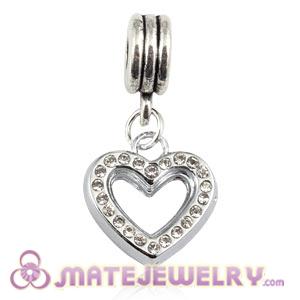 Platinum Plated Alloy European Heart Charms With Stone 