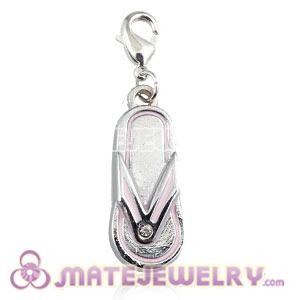 Platinum Plated Alloy European Enamel Jewelry Flip Flop Charms With Stone 