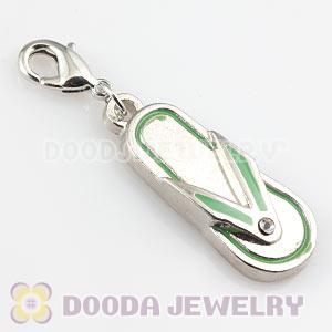 Platinum Plated Alloy European Jewelry Slipper Charms With Stone 