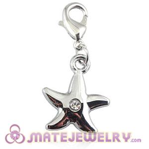 Platinum Plated Alloy European Jewelry Starfish Charms With Stone 