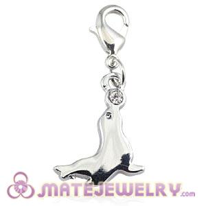 Platinum Plated Alloy European Jewelry Sea Lion Charms With Stone 