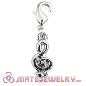 Platinum Plated Alloy European Jewelry Music Note Charms With Stone 