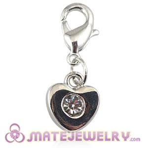 Platinum Plated Alloy European Jewelry Heart Charms With Stone 