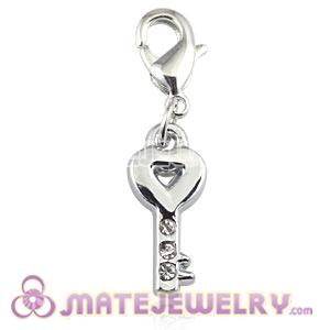 Platinum Plated Alloy European Jewelry Key Charms With Stone 