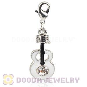 Platinum Plated Alloy Enamel European Jewelry Violin Charms With Stone