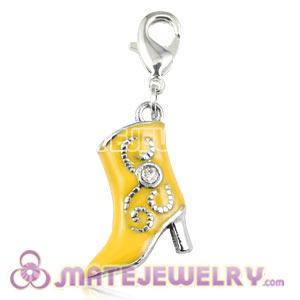 Platinum Plated Alloy Enamel European Jewelry High Heel Boot Charms With Stone 