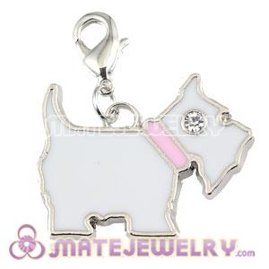 Platinum Plated Alloy Enamel European Jewelry Dog Charms With Stone 