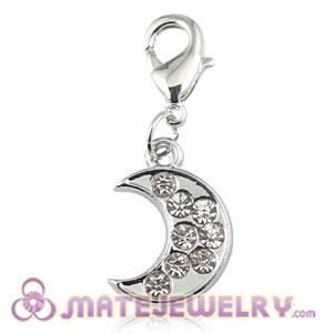 Platinum Plated Alloy European Jewelry Moon Charms With Stone 