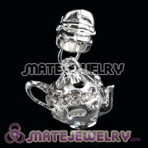 Wholesale Silver Plated Alloy European Teapot Charms With Stone 