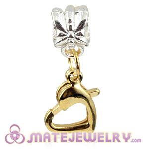 Wholesale Gold Plated Alloy European Heart Charms With Stone 