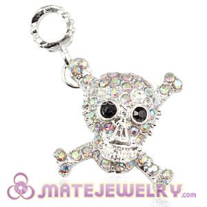 Wholesale Silver Plated Alloy European Skull Charms With Stone 