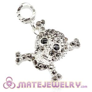 Wholesale Silver Plated Alloy European Skull Charms With Stone 