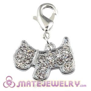 Platinum Plated Alloy European Jewelry Dog Charms With Stone 
