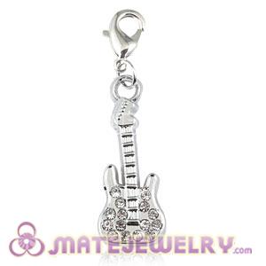 Platinum Plated Alloy European Jewelry Violin Charms With Stone 