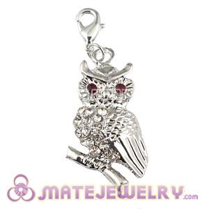 Wholesale Platinum Plated Alloy European Jewelry Owl Charms With Stone 
