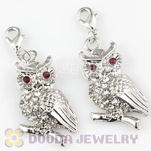 Platinum Plated Alloy European Jewelry Owl Charms With Stone 