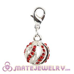 Wholesale Silver Plated Alloy European Charms With Red Stone 