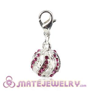 Wholesale Silver Plated Alloy European Charms With Pink Stone 
