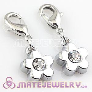 Platinum Plated Alloy European Jewelry Flower Charms With Stone 