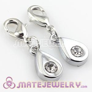 Platinum Plated Alloy European Jewelry Tear Drop Charms With Stone 