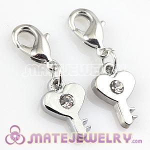 Platinum Plated Alloy European Jewelry Key Charms With Stone 
