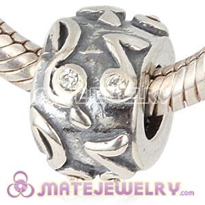 Sterling Silver European Charms Beads With CZ Stone