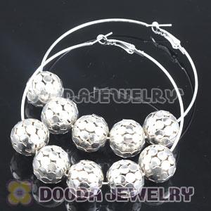 70mm Silver Basketball Wives Hoop Earrings With Alloy Ball Beads 