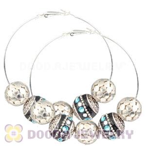 70mm Silver Basketball Wives Hoop Earrings With Alloy Ball Beads 