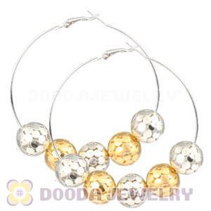 70mm Silver Basketball Wives Hoop Earrings With Alloy Ball Beads 