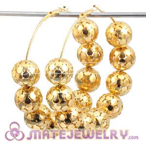 70mm Gold Basketball Wives Hoop Earrings With Alloy Ball Beads 