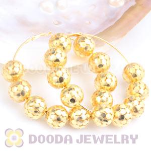 70mm Gold Basketball Wives Hoop Earrings With Alloy Ball Beads 
