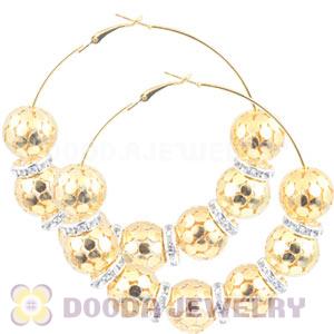 70mm Gold Basketball Wives Hoop Earrings With Alloy Ball Beads 
