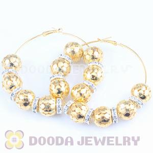 70mm Gold Basketball Wives Hoop Earrings With Alloy Ball Beads 