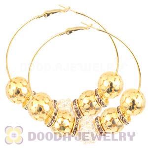 70mm Gold Basketball Wives Hoop Earrings With Alloy Ball Beads 