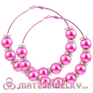 80mm Peach Basketball Wives Hoop Earrings With ABS Pearl Beads 