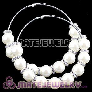 80mm White Basketball Wives Hoop Earrings With ABS Pearl Beads 