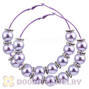 80mm Purple Basketball Wives Hoop Earrings With ABS Pearl Beads 