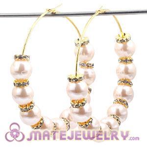 80mm Pink Basketball Wives Hoop Earrings With ABS Pearl Beads 
