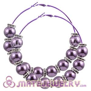 80mm Purple Basketball Wives Hoop Earrings With ABS Pearl Beads 