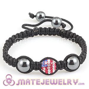 Fashion Macrame Bracelets With Crystal Flag Of The USA Beads And Hematite 