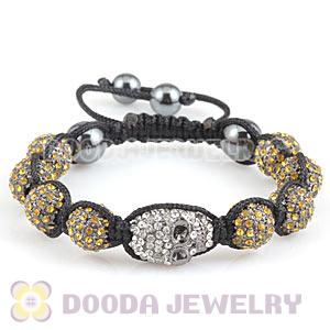 Yellow Crystal Ball Bead Bracelet With Crystal Skull Bead And Hematite 